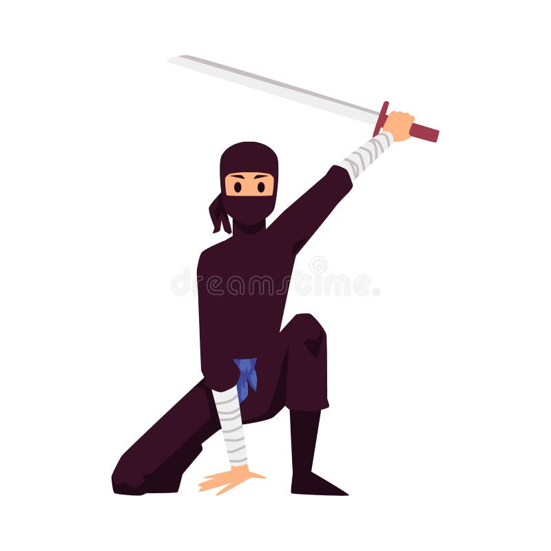 Ninja Assassino Personagem Em Um Traje Preto Completo Em Pé Em Uma Pose De  Combate, Vetor De Arte Marcial Japonesa Ilustração Em Um Fundo Branco  Royalty Free SVG, Cliparts, Vetores, e Ilustrações