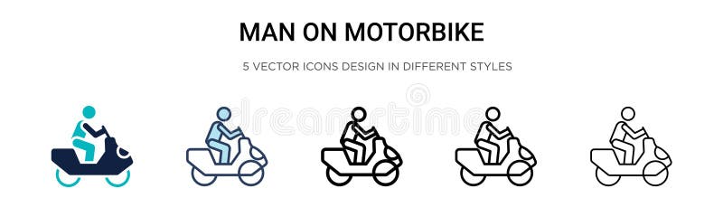 Desenho de motociclista em uma motocicleta, ilustração vetorial de contorno