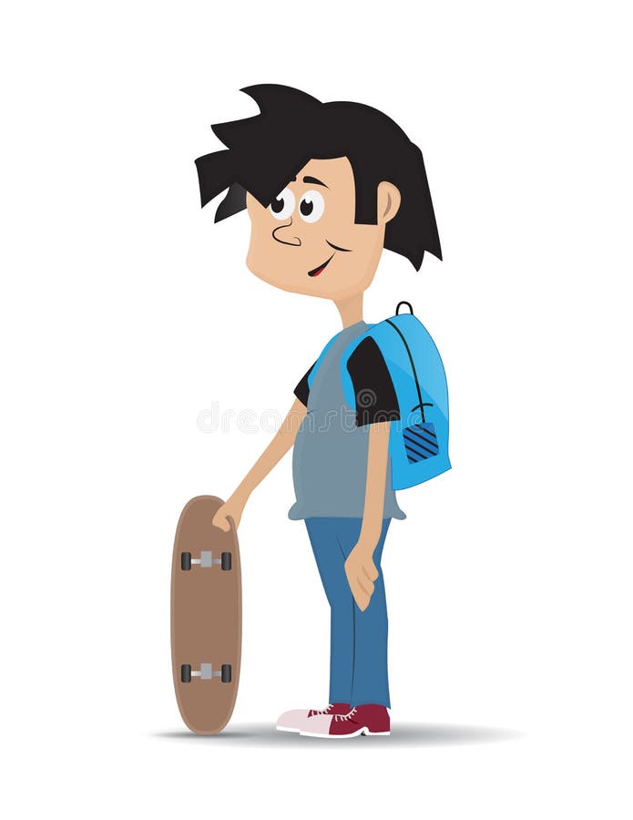 Homem novo dos desenhos animados que usa o skate ilustração do vetor Homem novo dos desenhos animados que usa o skate ilustração do vetor