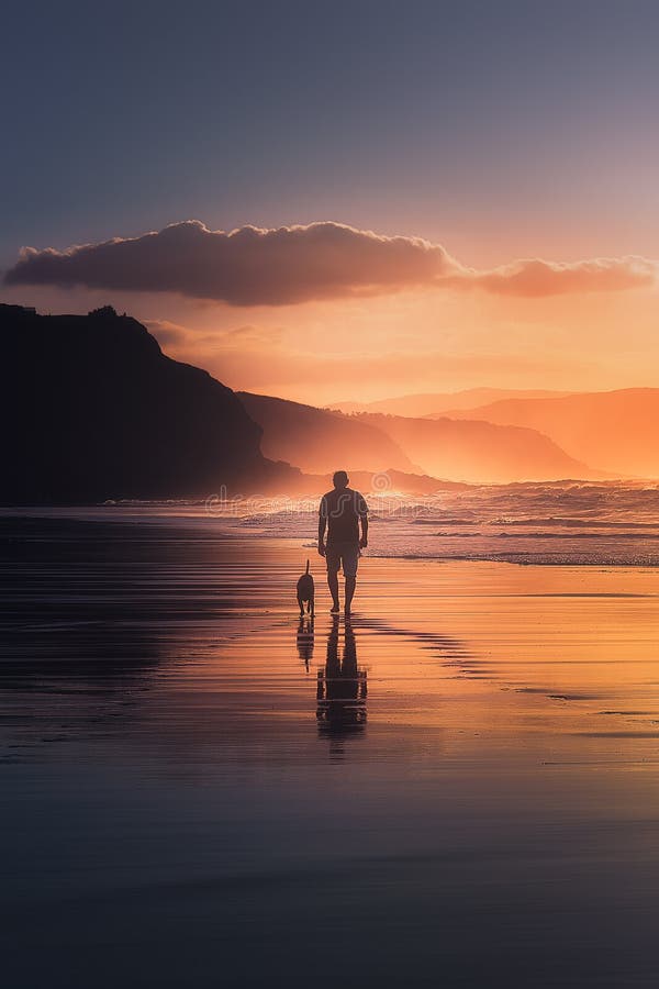 Homem que anda o cão na praia imagens de stock royalty free Homem que anda o cão na praia imagens de stock royalty free