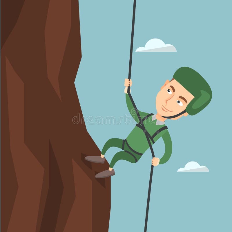 Homem que escala uma montanha com uma corda ilustração stock Homem que escala uma montanha com uma corda ilustração stock
