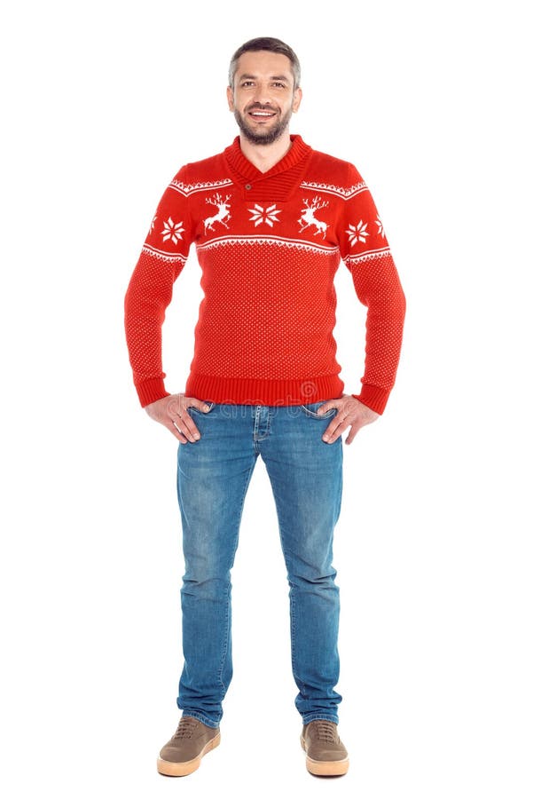 homem que está na camiseta vermelha do Natal, fotos de stock royalty free homem que está na camiseta vermelha do Natal, fotos de stock royalty free