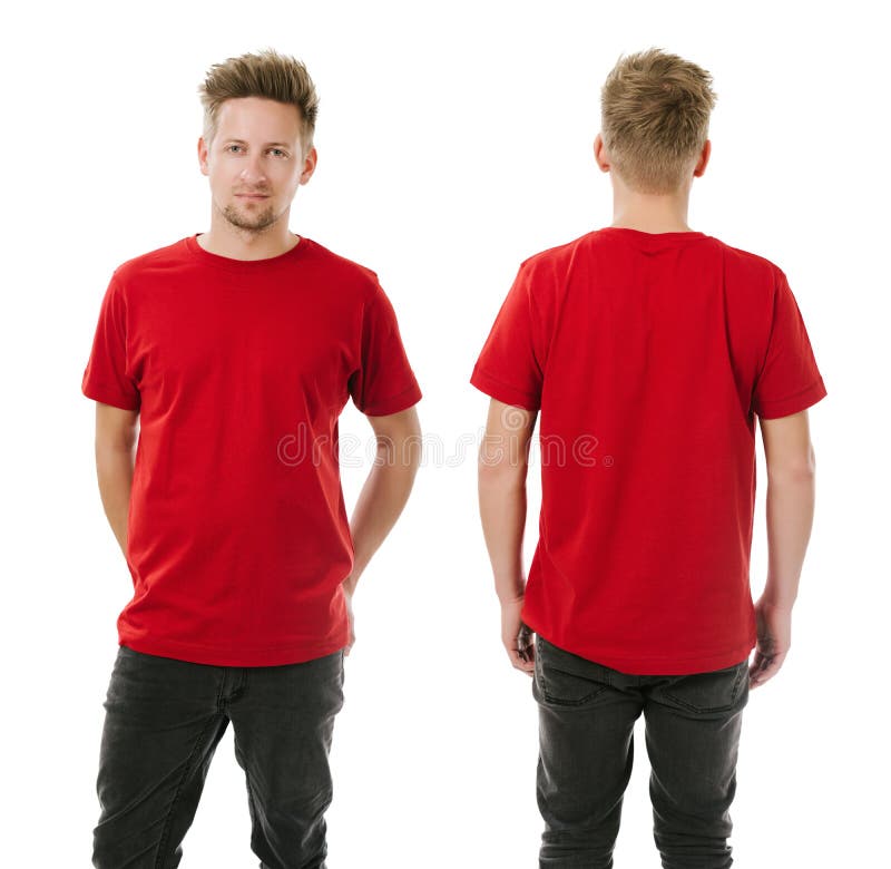 Homem que levanta com a camisa vermelha vazia imagem de stock Homem que levanta com a camisa vermelha vazia imagem de stock