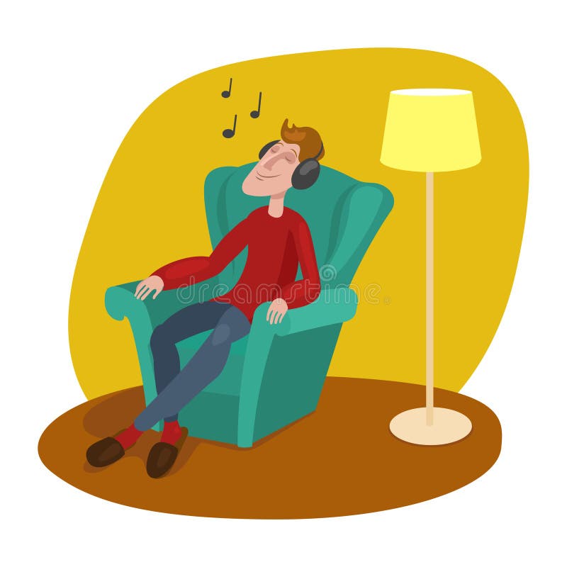 Homem relaxado que escuta o vetor dos desenhos animados da música ilustração do vetor Homem relaxado que escuta o vetor dos desenhos animados da música ilustração do vetor