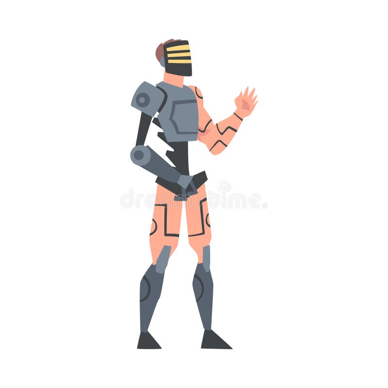 Um robô com uma cabeça grande e um elemento de fundo de jogo de corpo grande