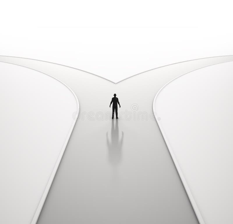 Homem só em uma estrada transversaa ilustração stock Homem só em uma estrada transversaa ilustração stock