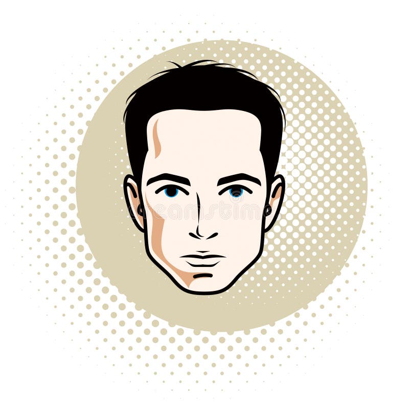 Homem triguenho seguro caucasiano, cara atrativa do homem, zumbido do vetor ilustração do vetor Homem triguenho seguro caucasiano, cara atrativa do homem, zumbido do vetor ilustração do vetor