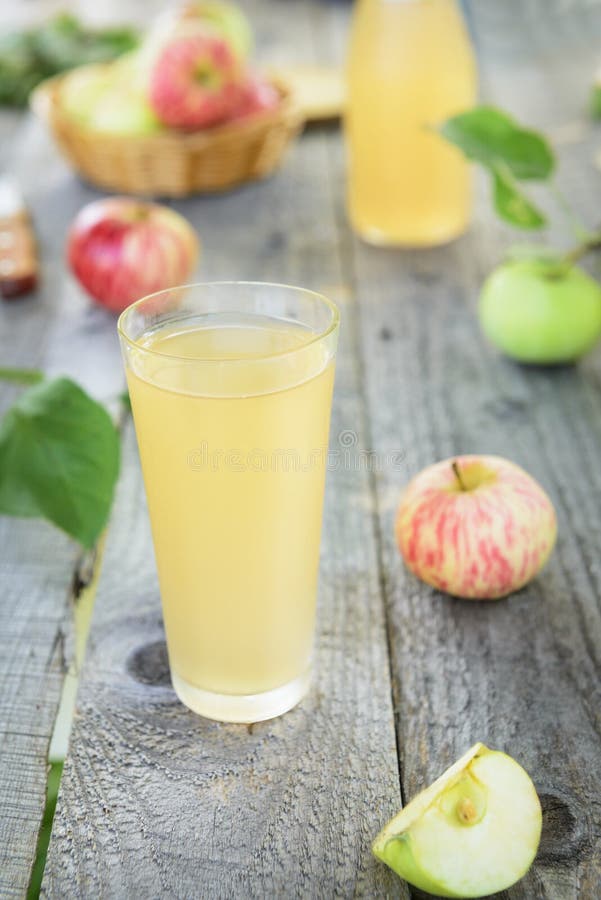 Homemade Apple Juice on Wooden Table Stock Image Image of table