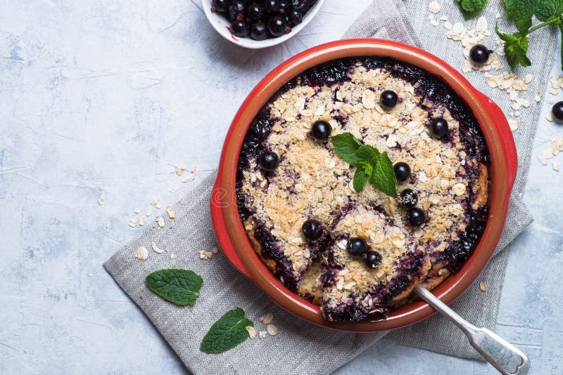 Homemade black currant crumble pie.