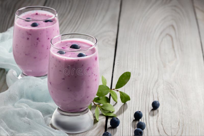 Homemade Blueberry Yogurt Smoothie. Protein Shake with Berries