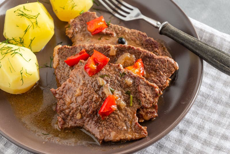 Homemade Braised Beef with Gravy Stock Photo Image of culinary