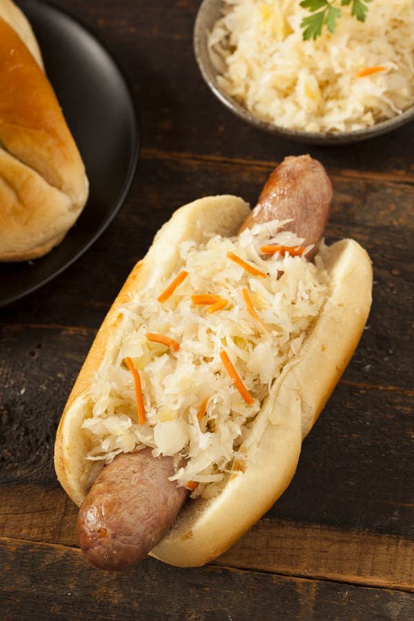 Homemade Bratwurst with Sauerkraut Stock Image Image of fried, german
