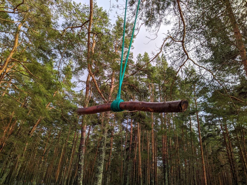 Homemade Bungee - Swing in the Forest. Rope and Stick for Fun Stock Photo - Image of person, moving: 206664332