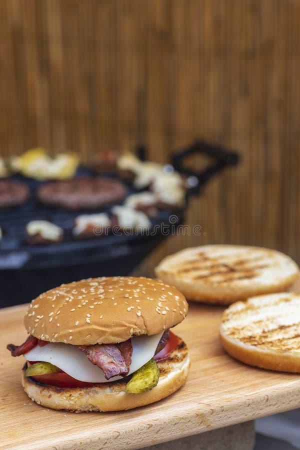 Homemade Burger and Garden Grill Stock Image Image of roast