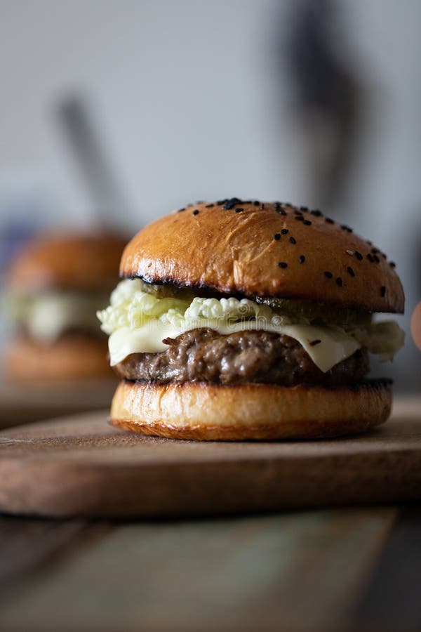 Homemade Burgers with Beef and Cheese, Homemade Buns. Stock Image