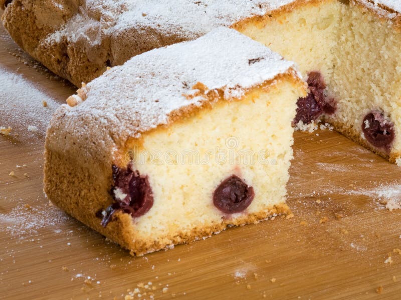 Traditional hungarian cherry cake on wooden board