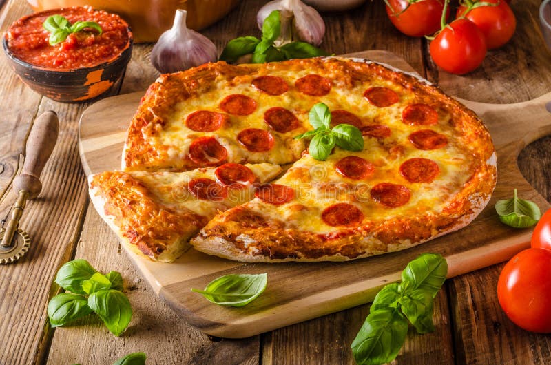 Homemade Cheese Pizza with Salami Stock Image Image of mozzarella