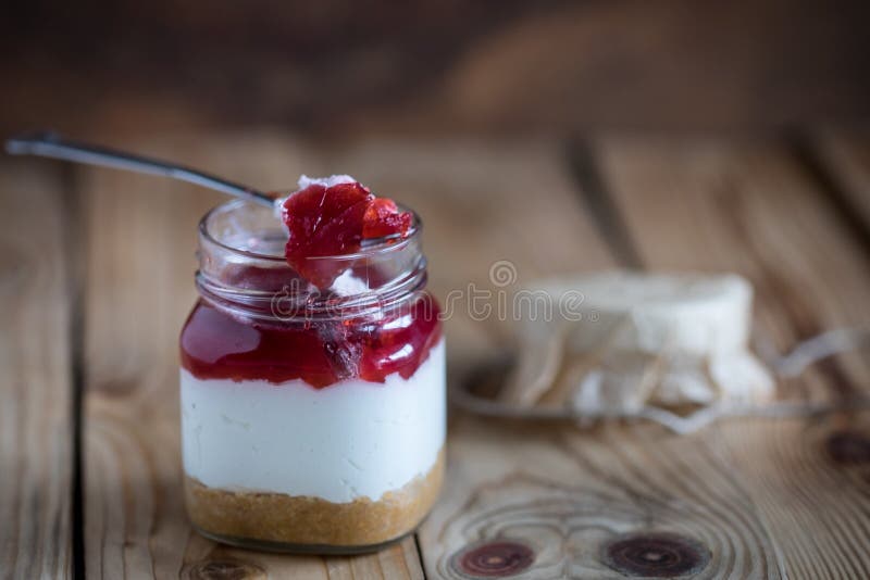 Homemade Cheesecake in a Jar with Mix Fruits Stock Photo Image of