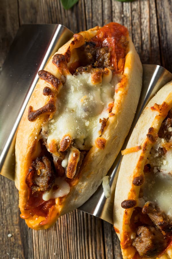 Homemade Cheesy Meat Pizza Taco Stock Photo Image of sauce, pizza