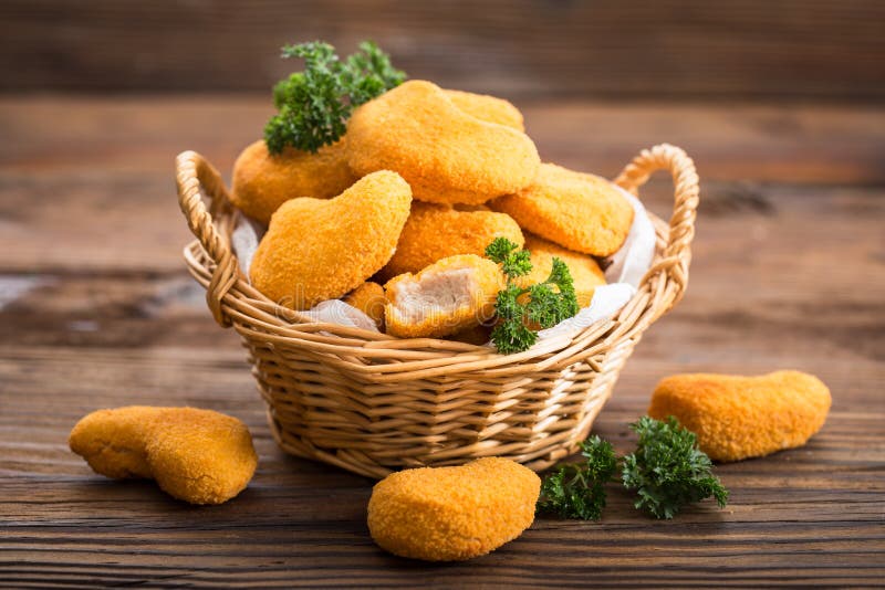 Homemade chicken nuggets in the basket