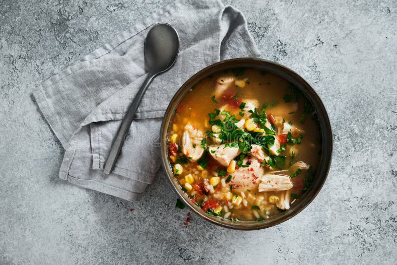 Homemade Chicken Soup with White Rice. Stock Image Image of cooking