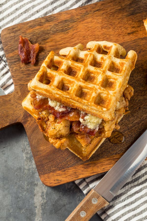 Homemade Chicken and Waffle Sandwich Stock Image Image of honey, lunch 248667729