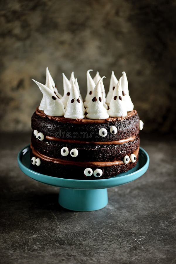 Homemade Chocolate Cake With Chocolate Cream And Meringue Ghost And ...