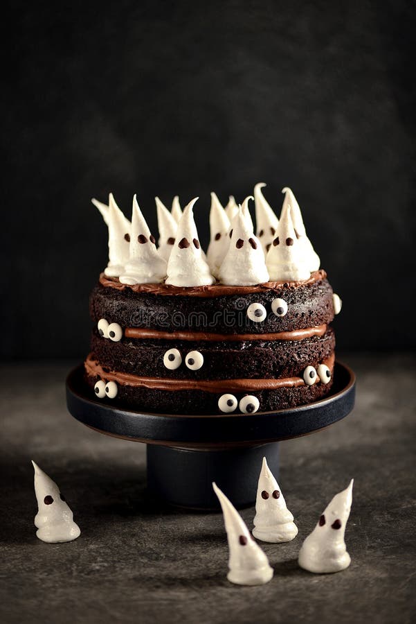 Homemade Chocolate Cake with Chocolate Cream and Meringue Ghost and ...