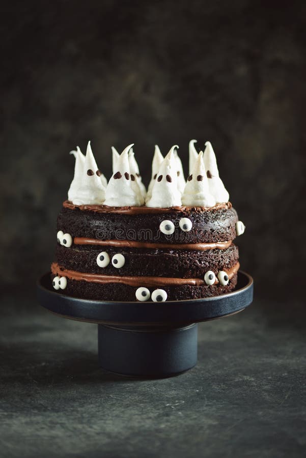 Homemade Chocolate Cake with Chocolate Cream and Meringue Ghost and ...