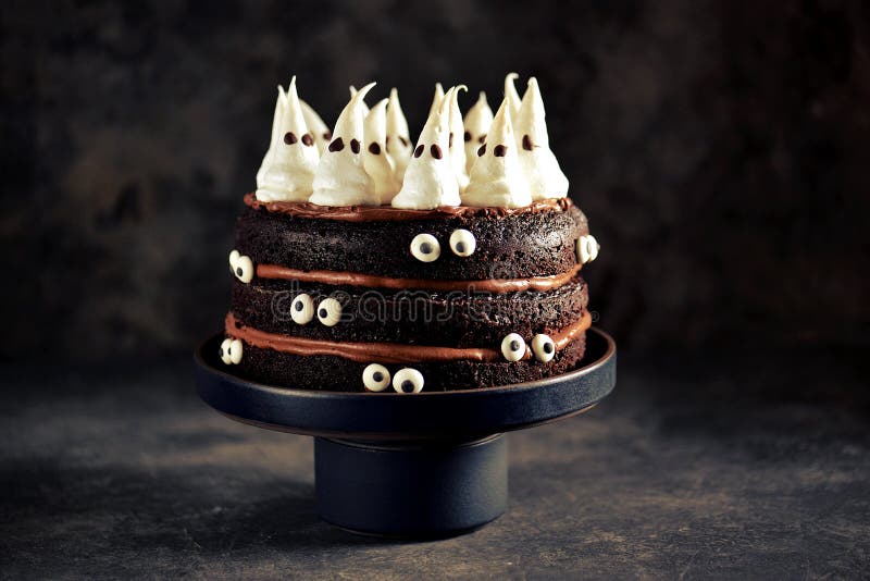 Homemade Chocolate Cake with Chocolate Cream and Meringue Ghost and ...