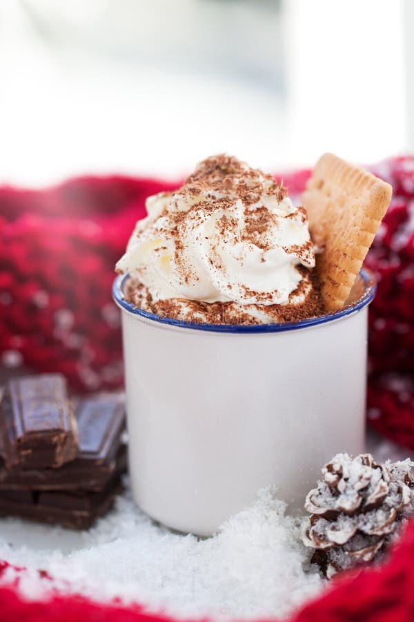Homemade Christmas Hot Chocolate With Whipped Cream, Cacao And Cinnamon ...