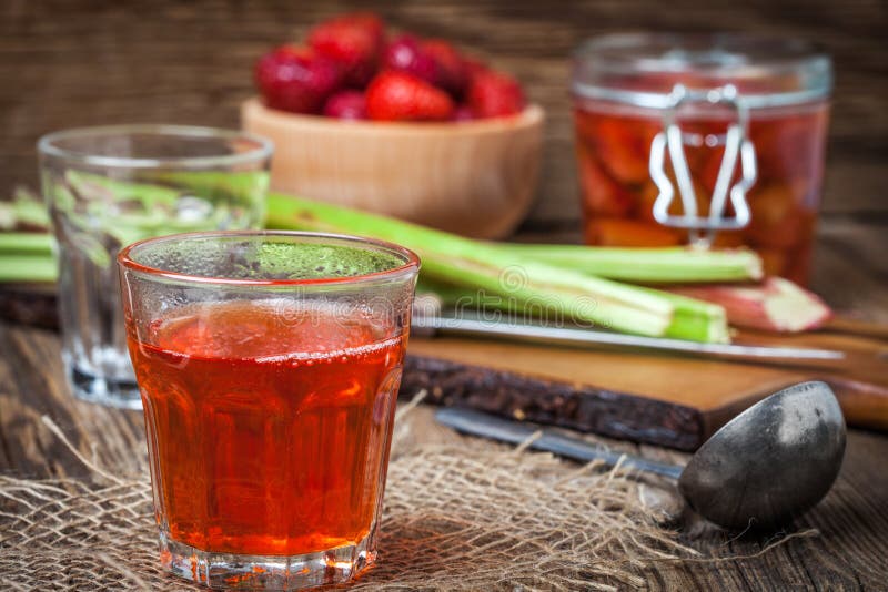 Homemade compote of rhubarb and strawberries.