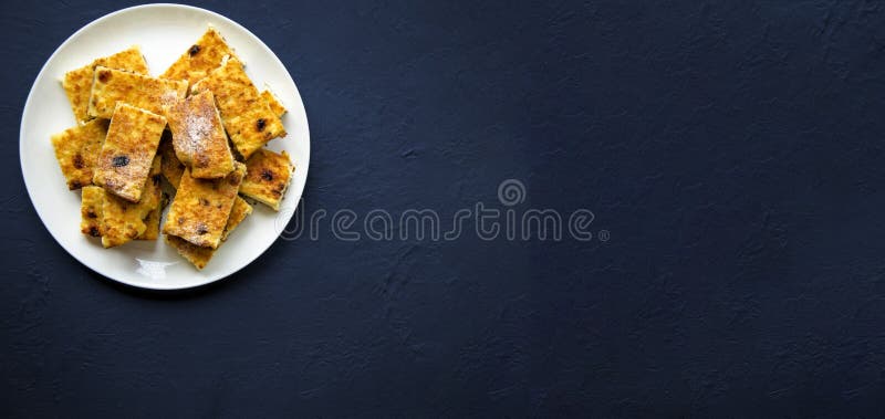 Homemade cottage cheese casseroles with raisin slices royalty free stock photos Homemade cottage cheese casseroles with raisin slices royalty free stock photos