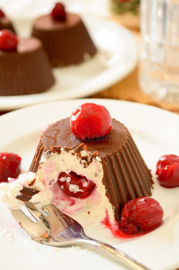 Homemade Custard Ice Cream, Covered with Chocolate and Cherries Stock