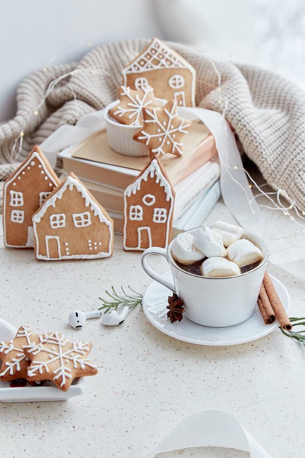 Christmas Aesthetics Background White Delicate Marshmallows, Cup of ...