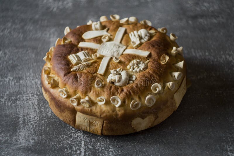 Homemade decorated Serbian slava bread