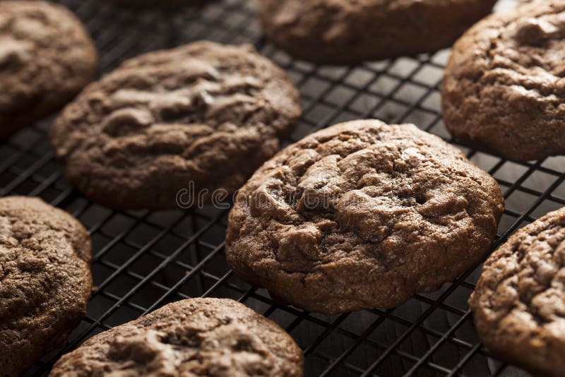 Homemade Double Chocolate Chip Cookies Stock Image Image of pile