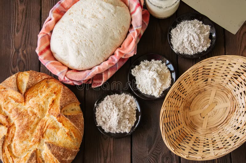 Homemade Dough, Sourdough in a Jar, Mix of Flours, Bread and Basket for ...