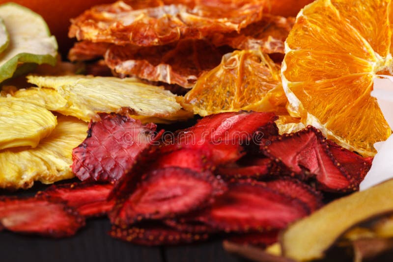 Homemade dried berries and fruits, harvest for the winter: apricots, apples, strawberries, raspberries, cherries, oranges royalty free stock image Homemade dried berries and fruits, harvest for the winter: apricots, apples, strawberries, raspberries, cherries, oranges royalty free stock image
