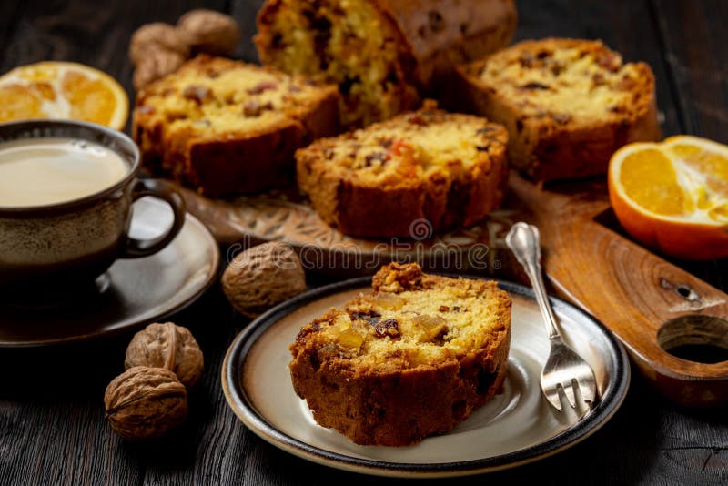 Homemade Dry Fruit Cake and Cup of Coffee. Stock Photo Image of tasty, cake 166524690