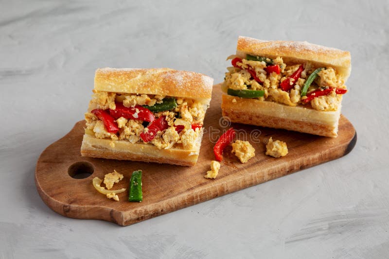 Homemade Easter Pepper and Egg Sandwich on a Rustic Wooden Board, Side