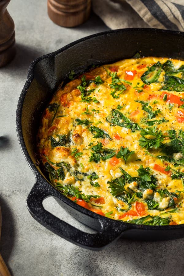 Homemade Egg and Spinach Frittata Stock Photo - Image of fried