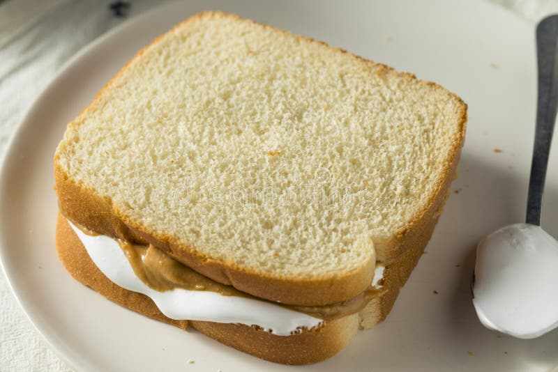 Homemade Fluffernutter Marshmallow Peanut Butter Sandwich Stock Photo