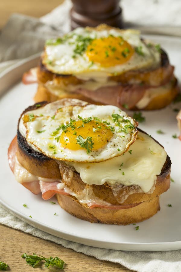 Homemade French Croque Madame Sandwich Stock Photo - Image of ...