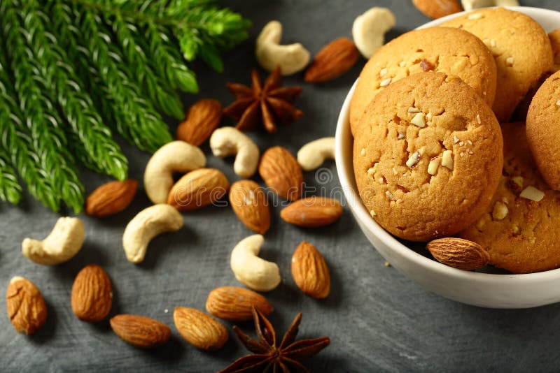 Bowl Of Healty Cashew Nuts ,almond Cookies. Stock Photo ...