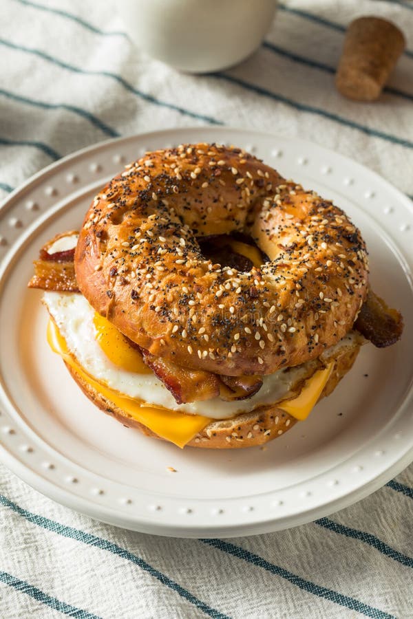 Homemade Fried Egg Bagel Sandwich Stock Image Image of sliced, cooked