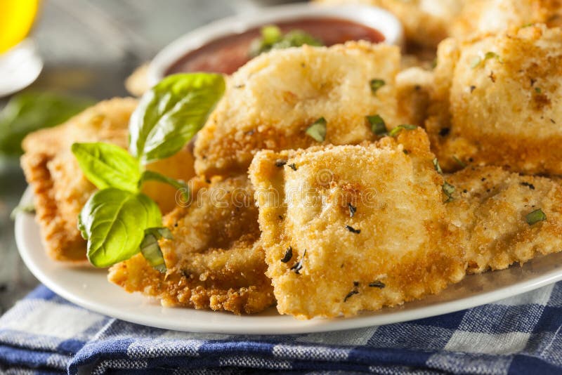 Homemade Fried Ravioli with Marinara Sauce Stock Photo Image of