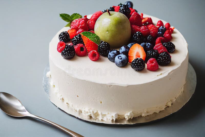 Homemade Fruit Cake with Cream for Birthday Table Stock Photo Image of festive, cake 271005506