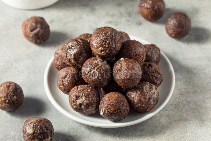 Homemade Glazed Chocolate Donut Holes Stock Photo Image of round