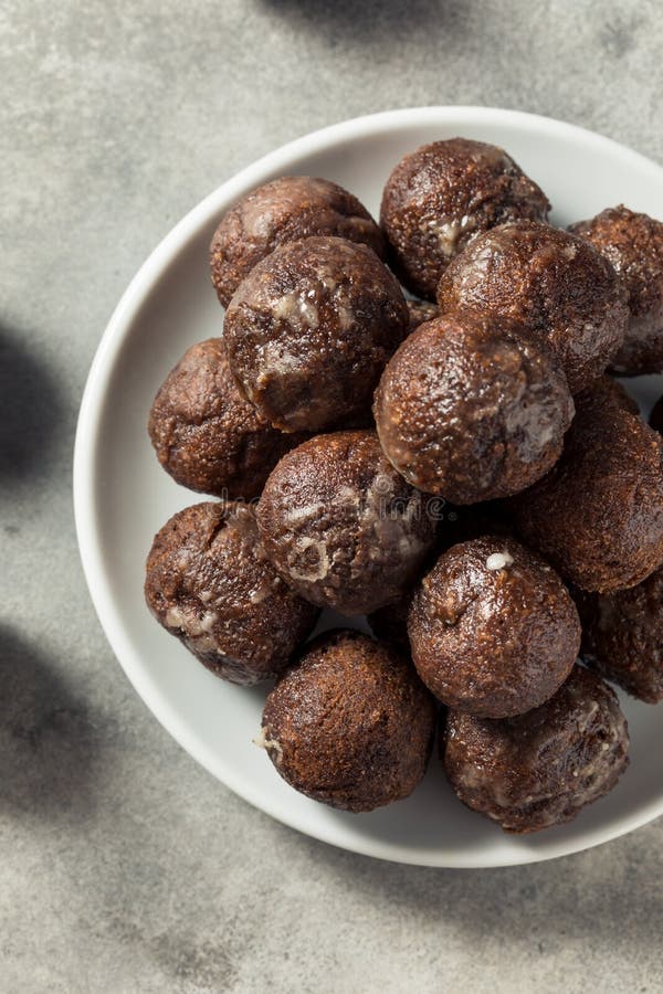 Homemade Glazed Chocolate Donut Holes Stock Image Image of cake